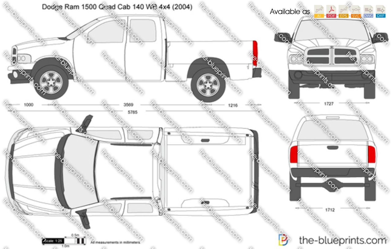 ... -Blueprints.com - Vector Drawing - Dodge Ram 1500 Quad Cab 140 WB 4x4