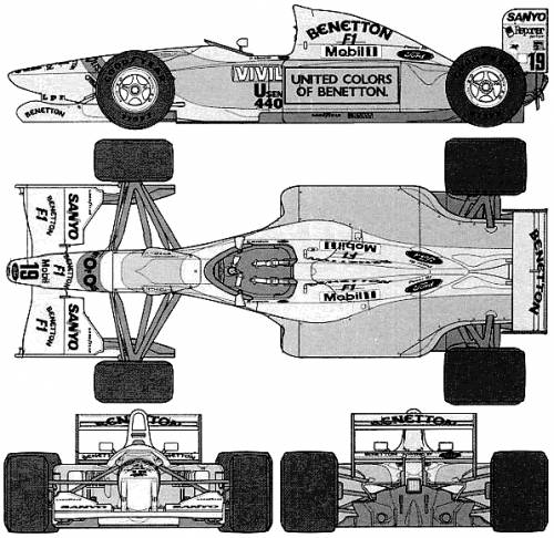 benetton ford b192 02 Blueprint Drawing A4 Photo 