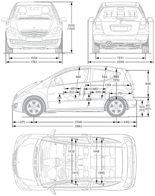 Mercedes-Benz A-class (W169), Technische Daten, Verbrauch, Maße