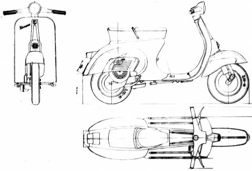 Piaggio Vespa 50S 1968 Konstruktionszeichnung Blueprint 