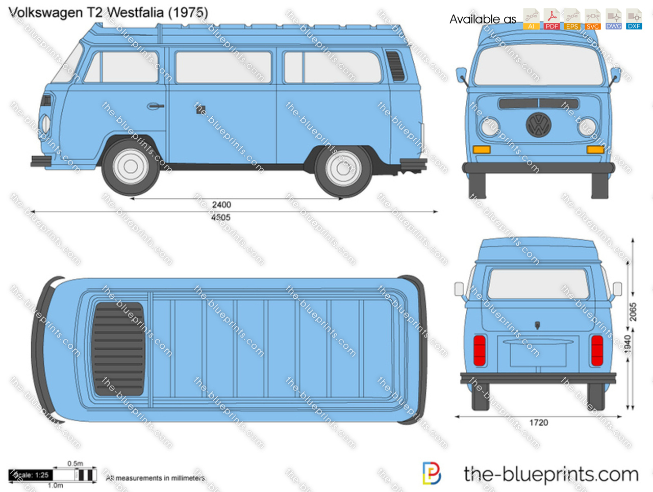 VW T2B 1975 Westfalia Gestempelt Und Signiert  Konstruktionszeichnung Blueprint 