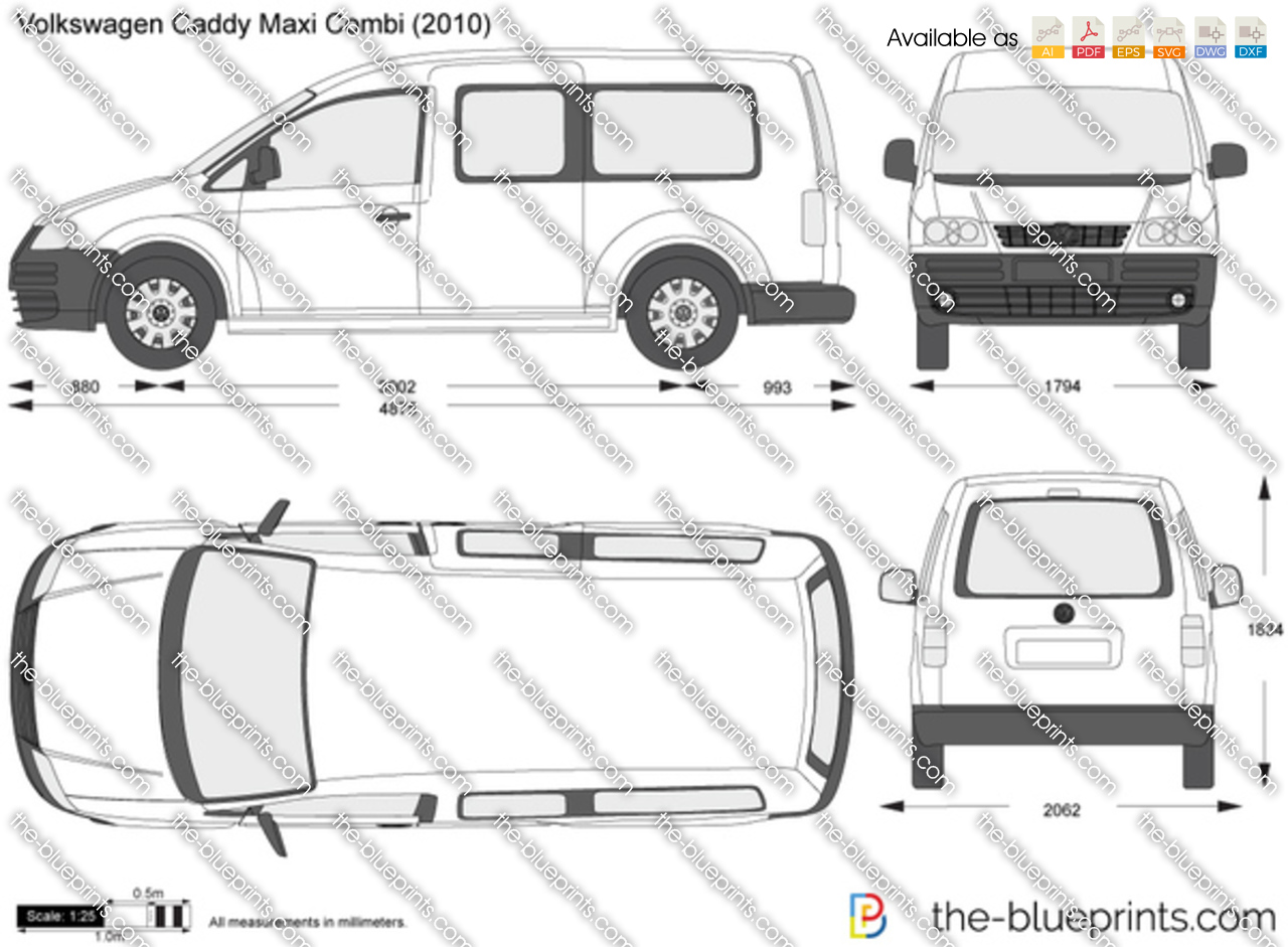 Mevrouw verhouding Wreed Volkswagen Caddy Maxi Combi vector drawing