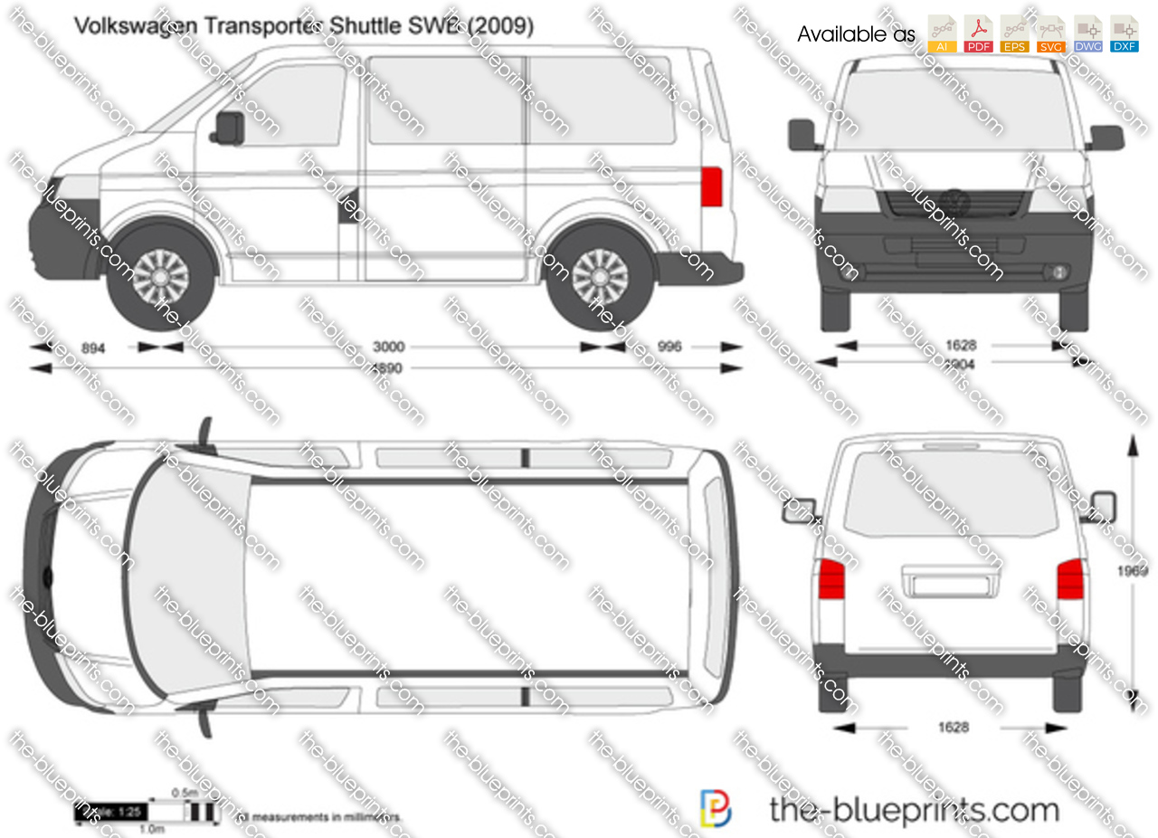 Volkswagen Transporter T5 Shuttle SWB vector drawing