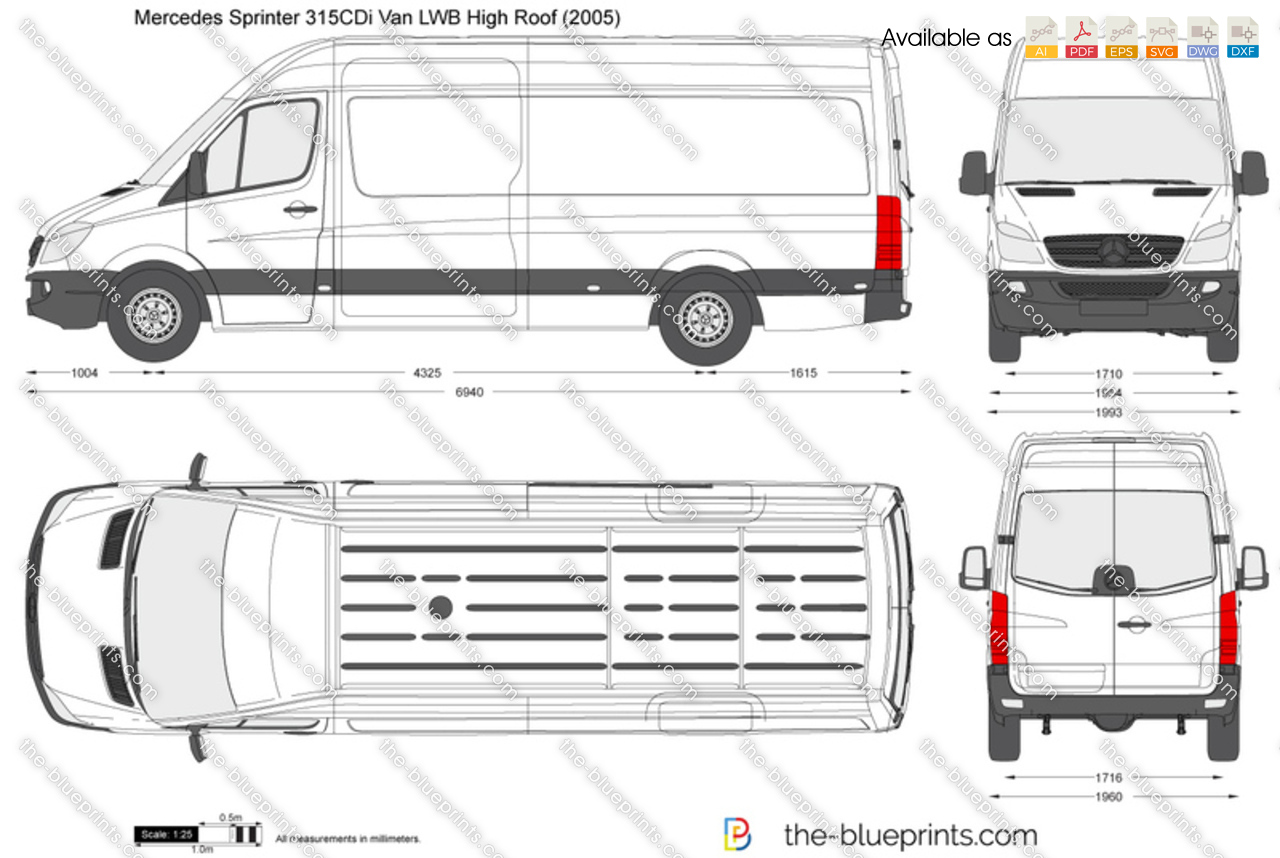 Mercedes Benz Sprinter 315cdi Van Lwb High Roof Vector Drawing