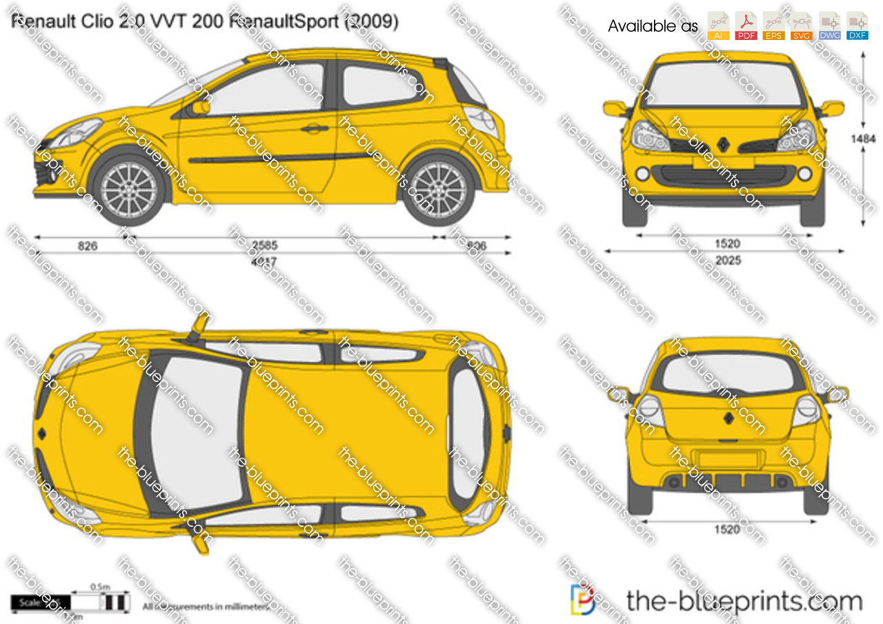 Renault Clio 2.0 VVT 200 RenaultSport vector drawing