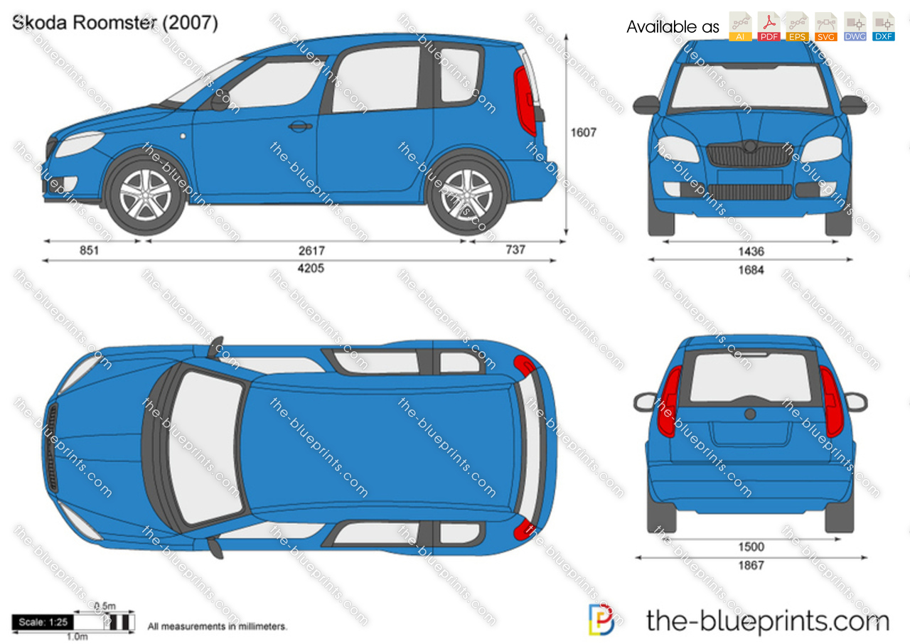 Download drawing Skoda Roomster Minivan 2007 in ai pdf png svg formats