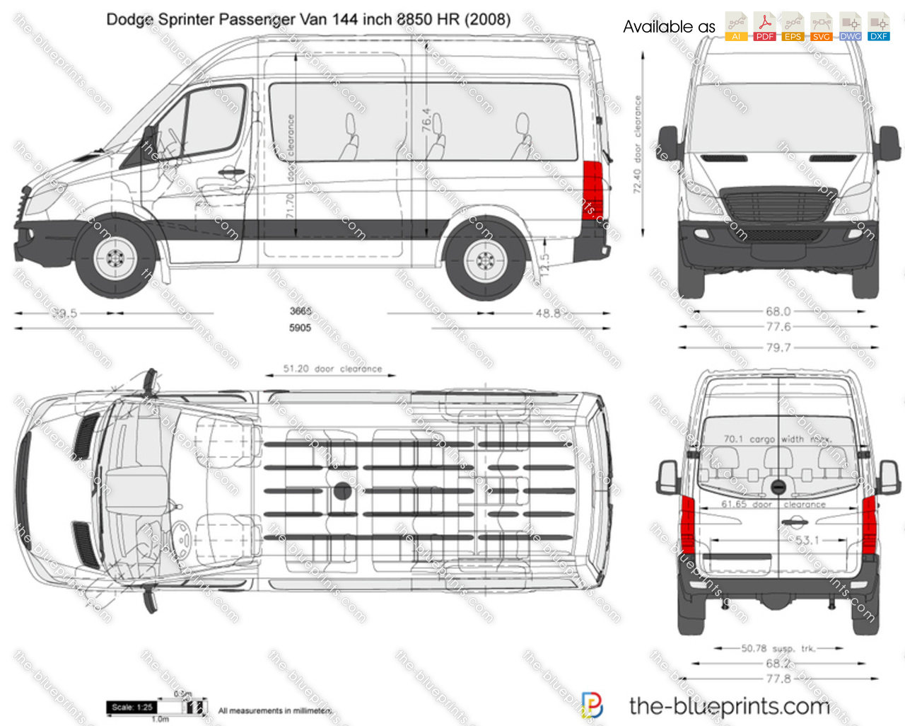 Dodge Sprinter Passenger Van 144 Inch 8850 Hr Vector Drawing