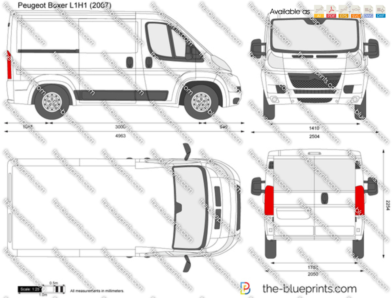 Peugeot Boxer L1H1 vector drawing