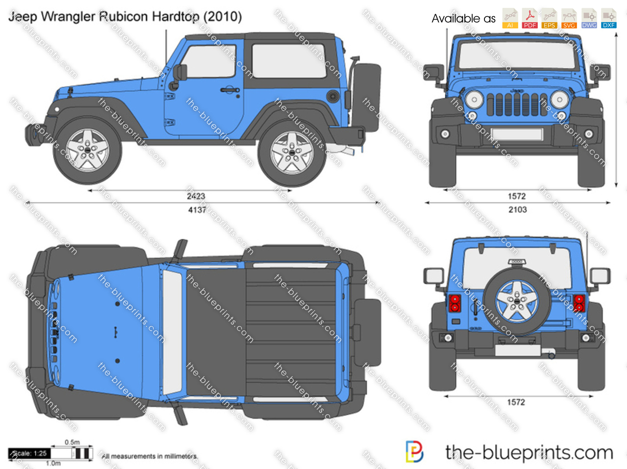 Jeep Wrangler Rubicon Hardtop JK vector drawing