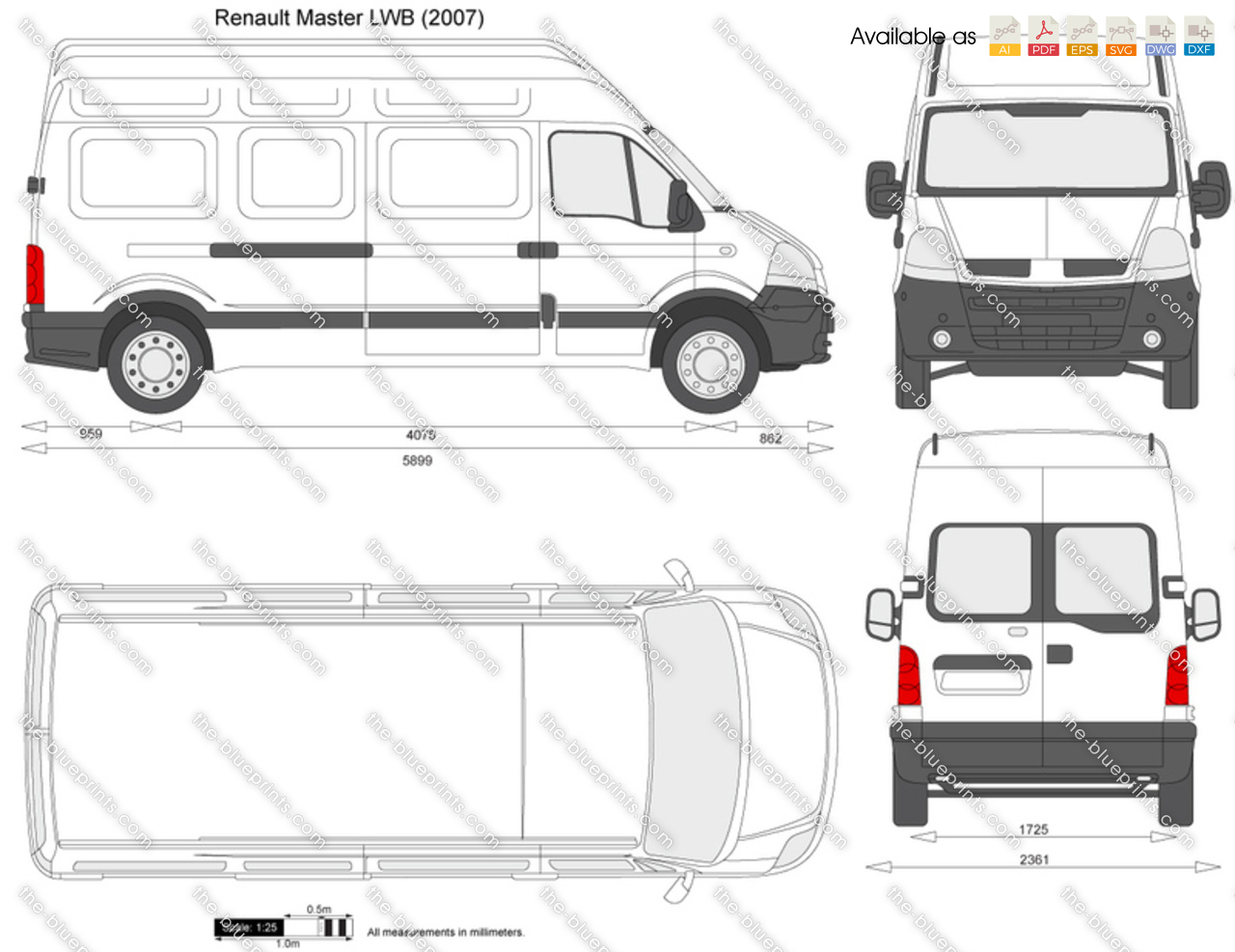 Renault Master LWB vector drawing