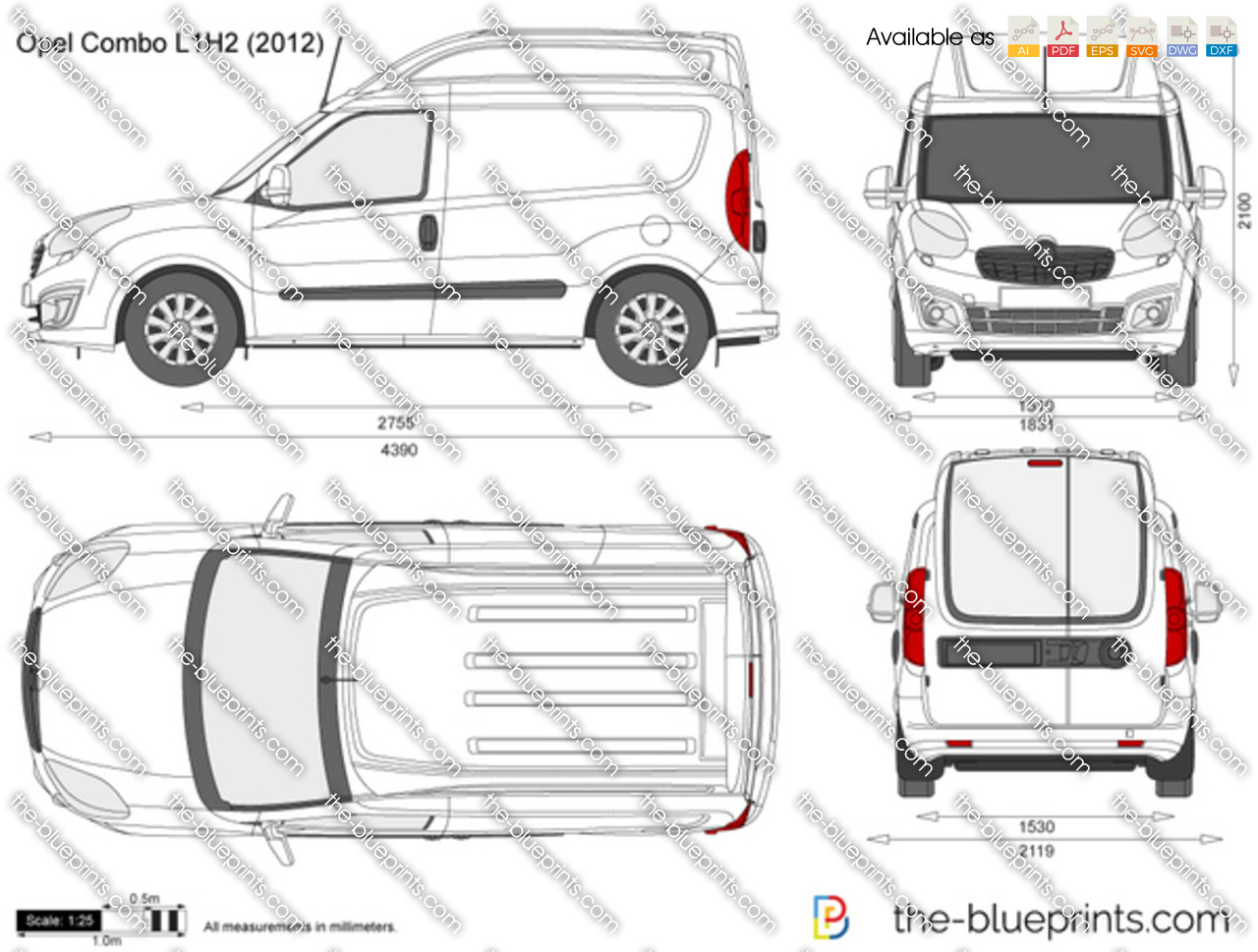 moederlijk Buik Onderhoud Opel Combo D L1H2 vector drawing