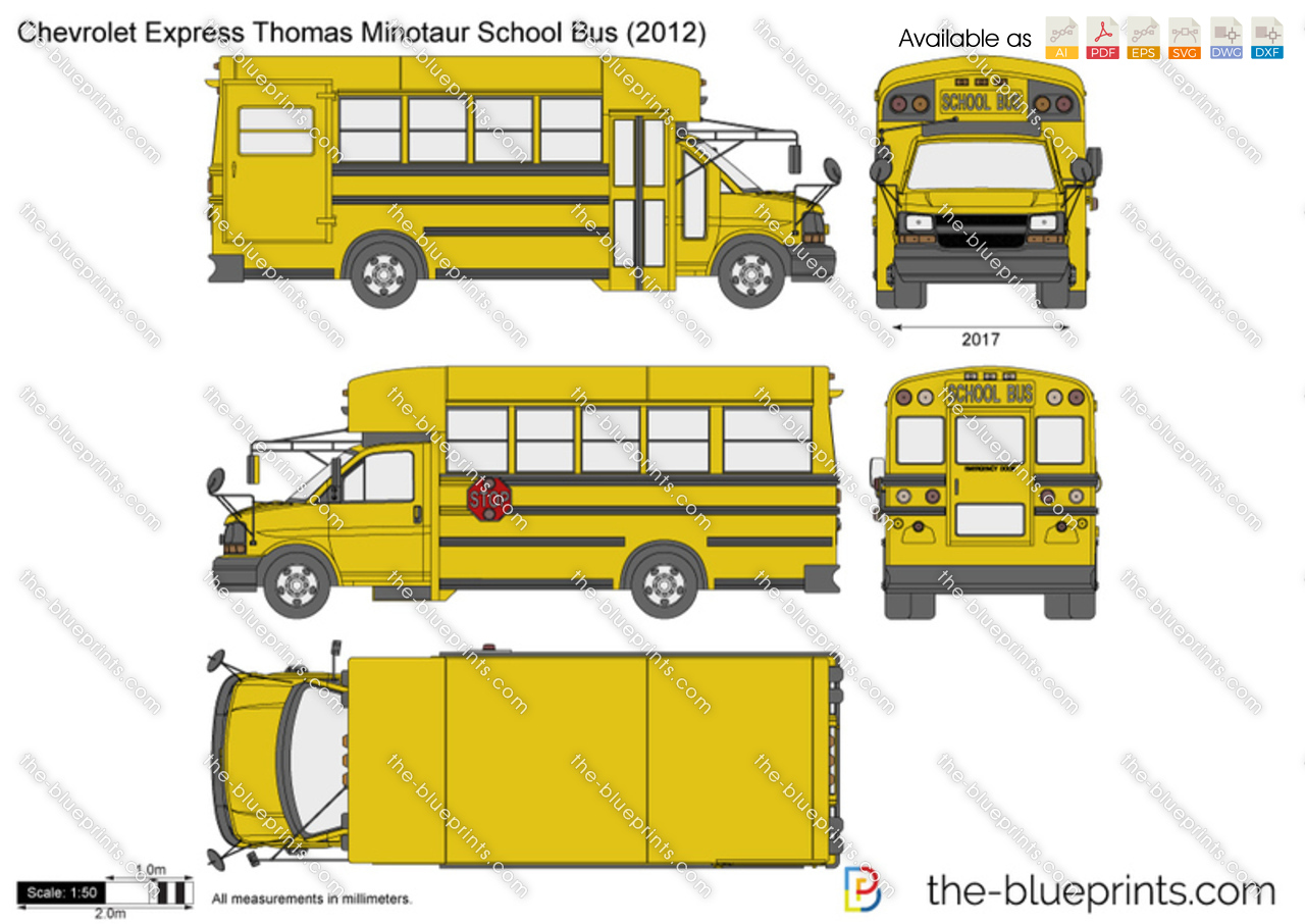 Chevrolet Express Thomas Minotaur School Bus Vector Drawing