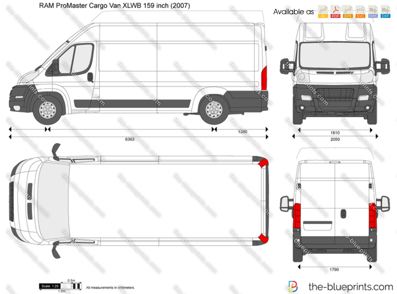Ram Promaster Cargo Van Xlwb 159 Inch Vector Drawing