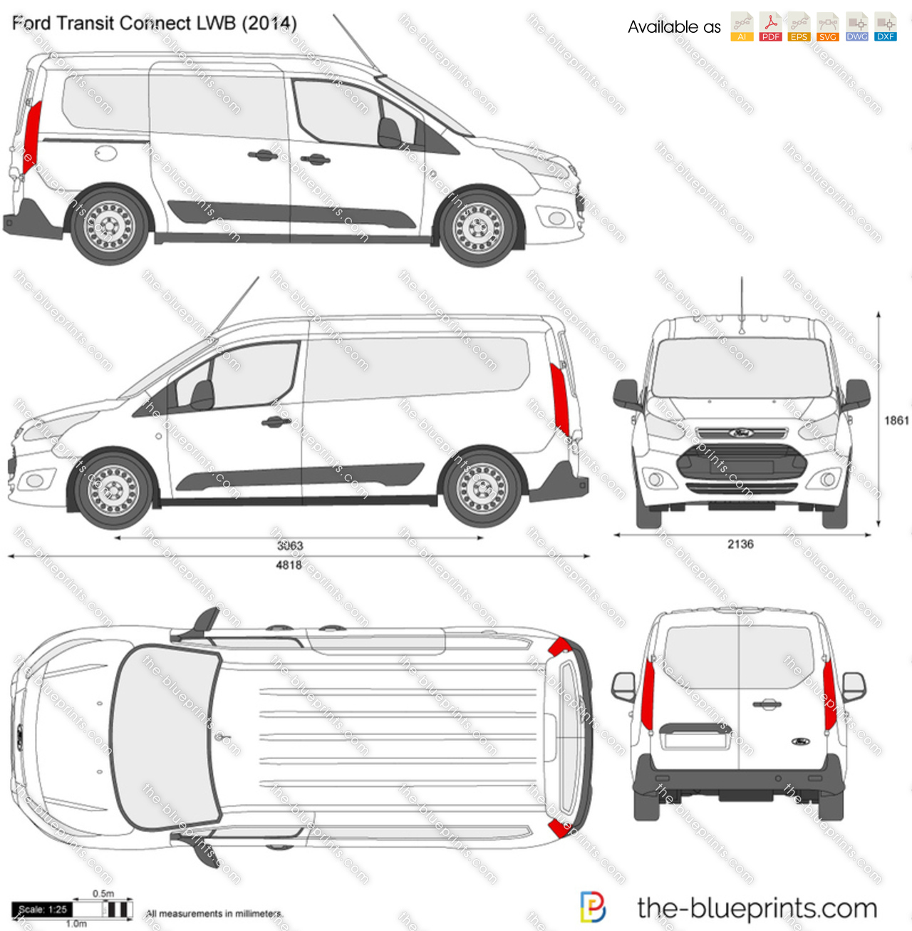Ford Transit Connect Lwb Vector Drawing