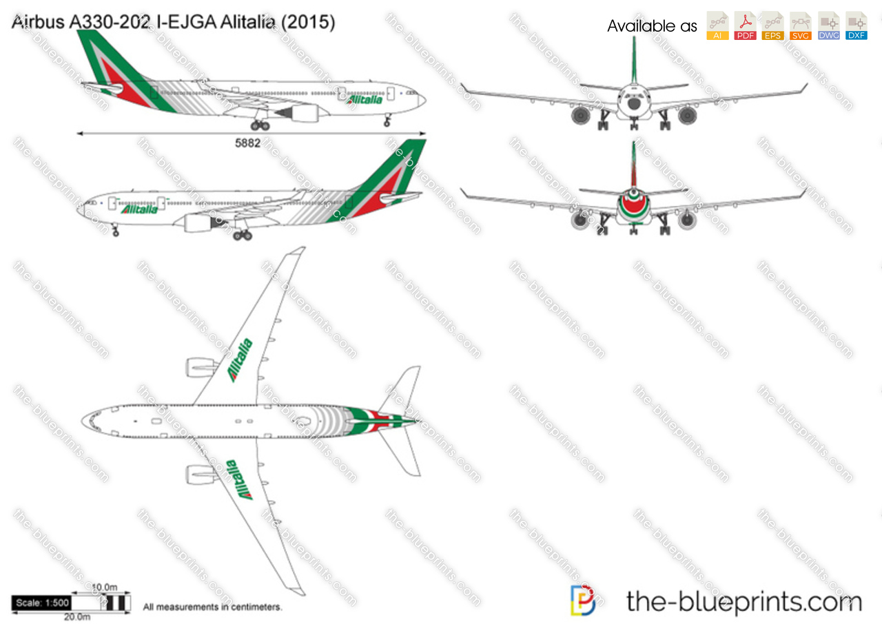 Airbus A330 202 I Ejga Alitalia Vector Drawing