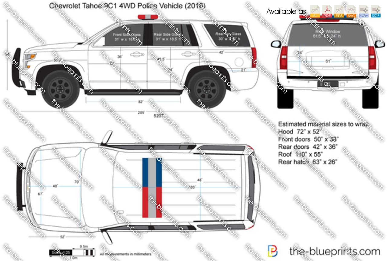 Chevrolet Tahoe 9c1 4wd Police Vehicle Vector Drawing