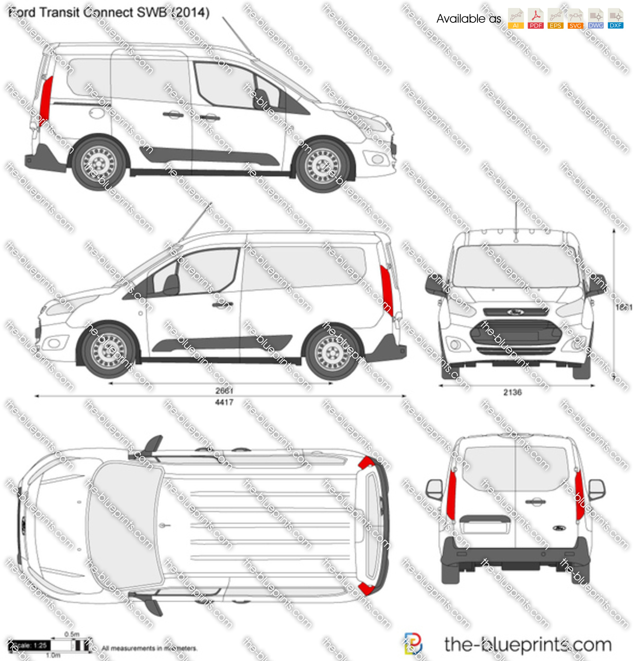 Ford Transit Connect Swb Vector Drawing