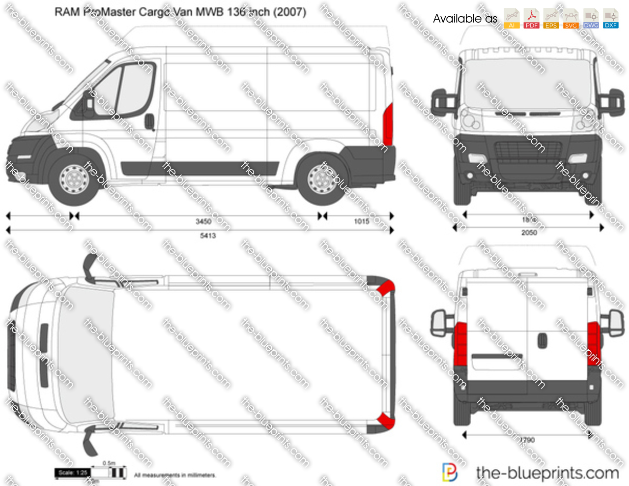 Ram Promaster Cargo Van Mwb 136 Inch Vector Drawing