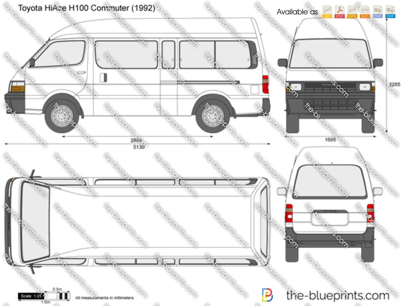 Toyota Hiace H100 Commuter Vector Drawing