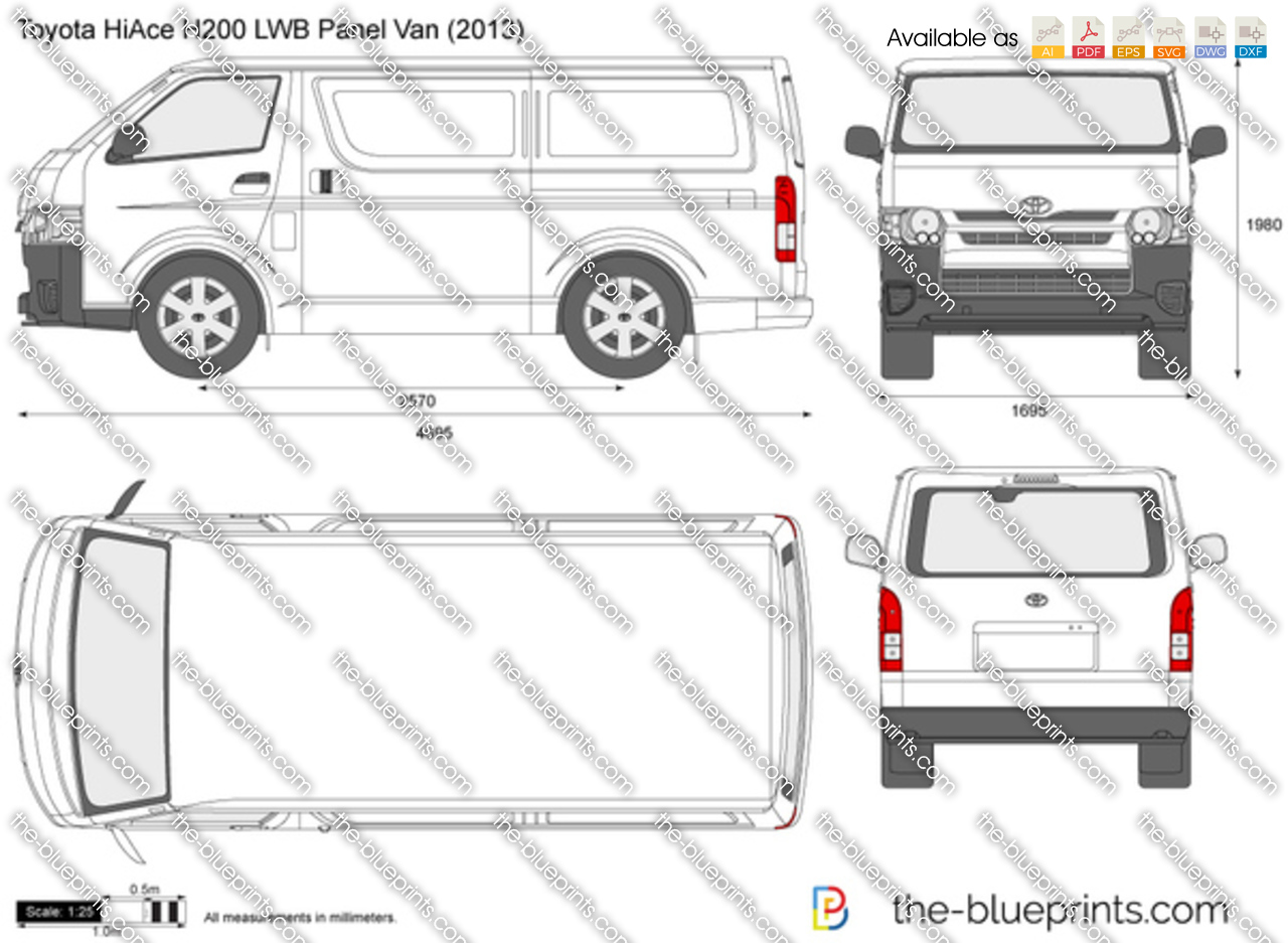 Toyota Hiace H200 Lwb Panel Van Vector Drawing