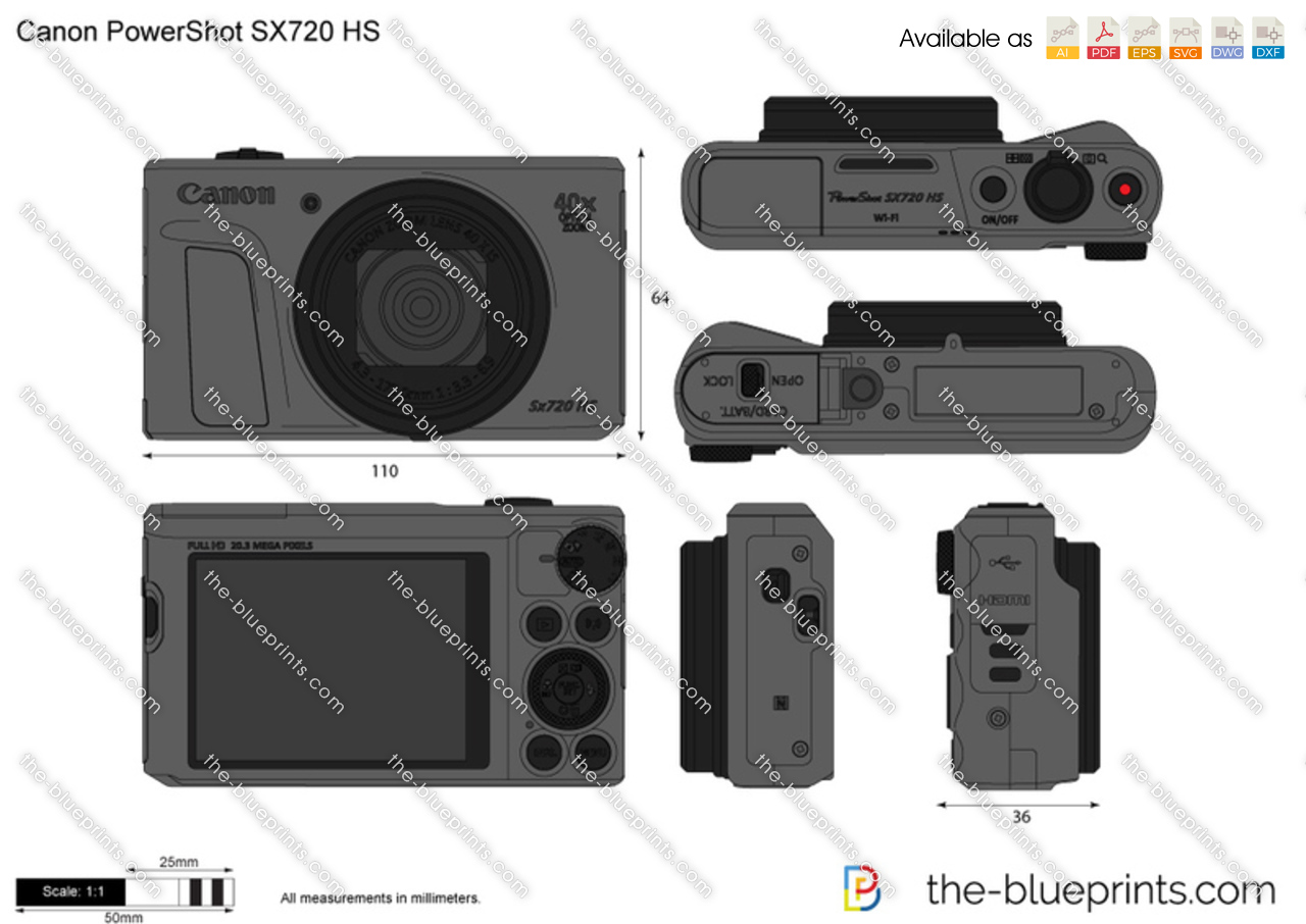 Canon PowerShot SX720 HS vector drawing