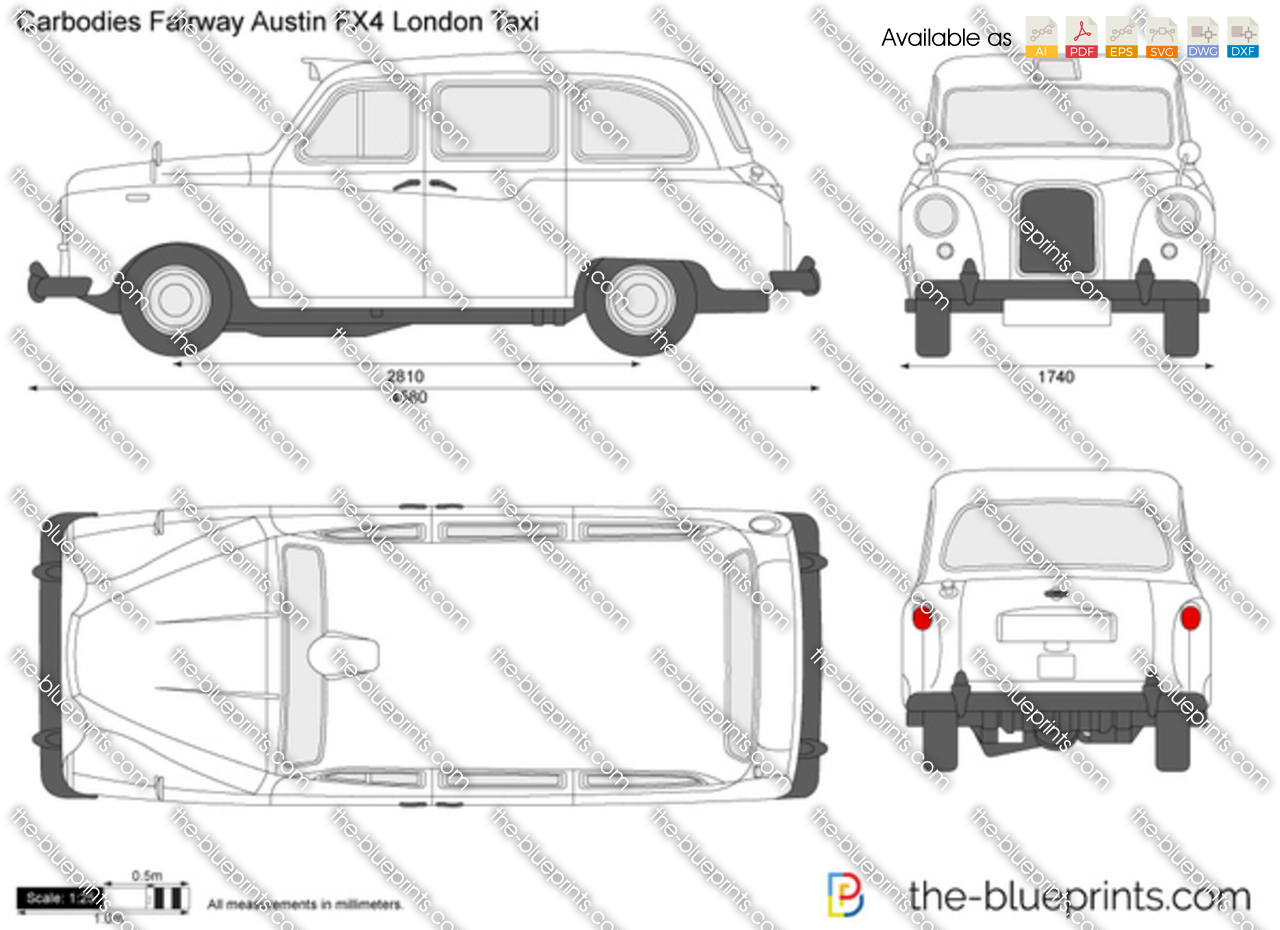 FX4 taxi  Blueprint style t-shirt London Black Cab