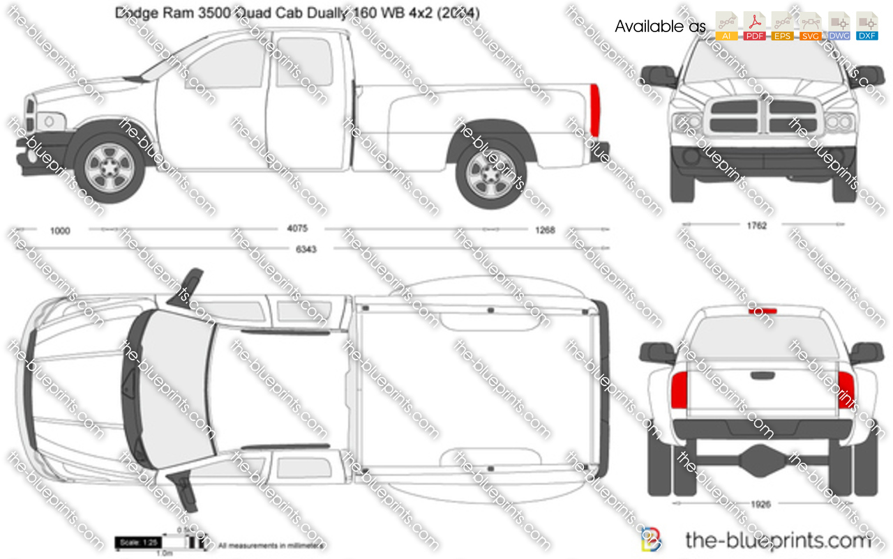 falsk Afvise Gå rundt Dodge Ram 3500 Quad Cab Dually 160 WB 4x2 vector drawing