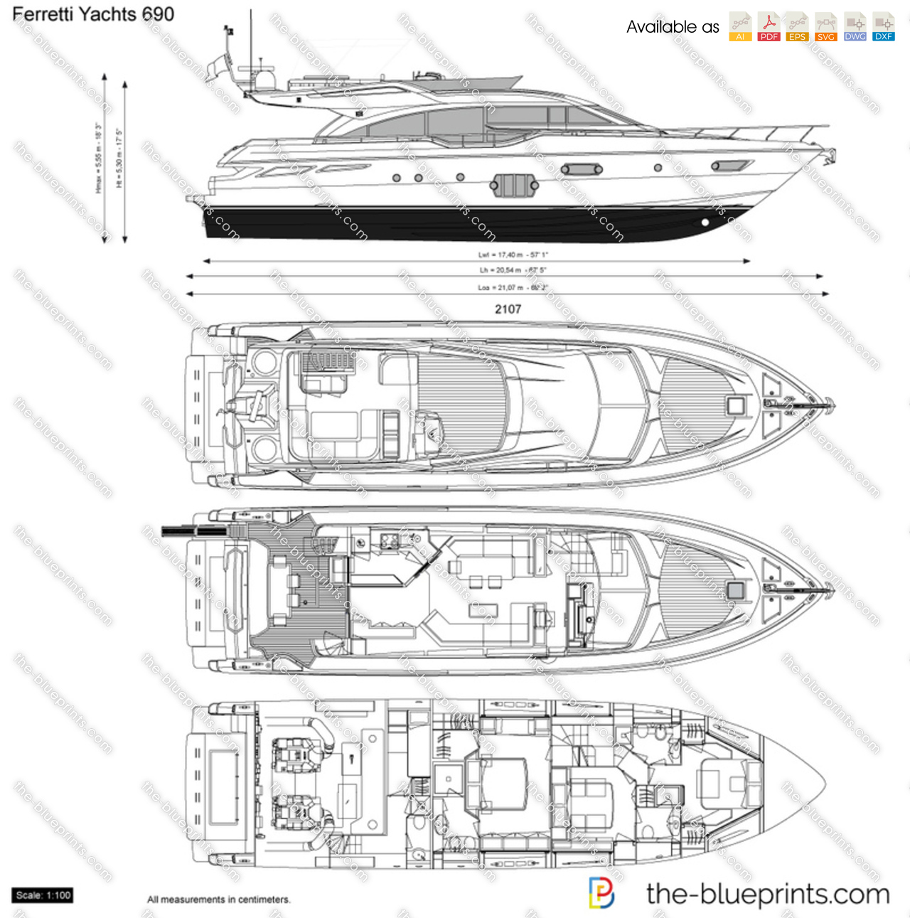 Ferretti Yachts 690 vector drawing1280 x 1291