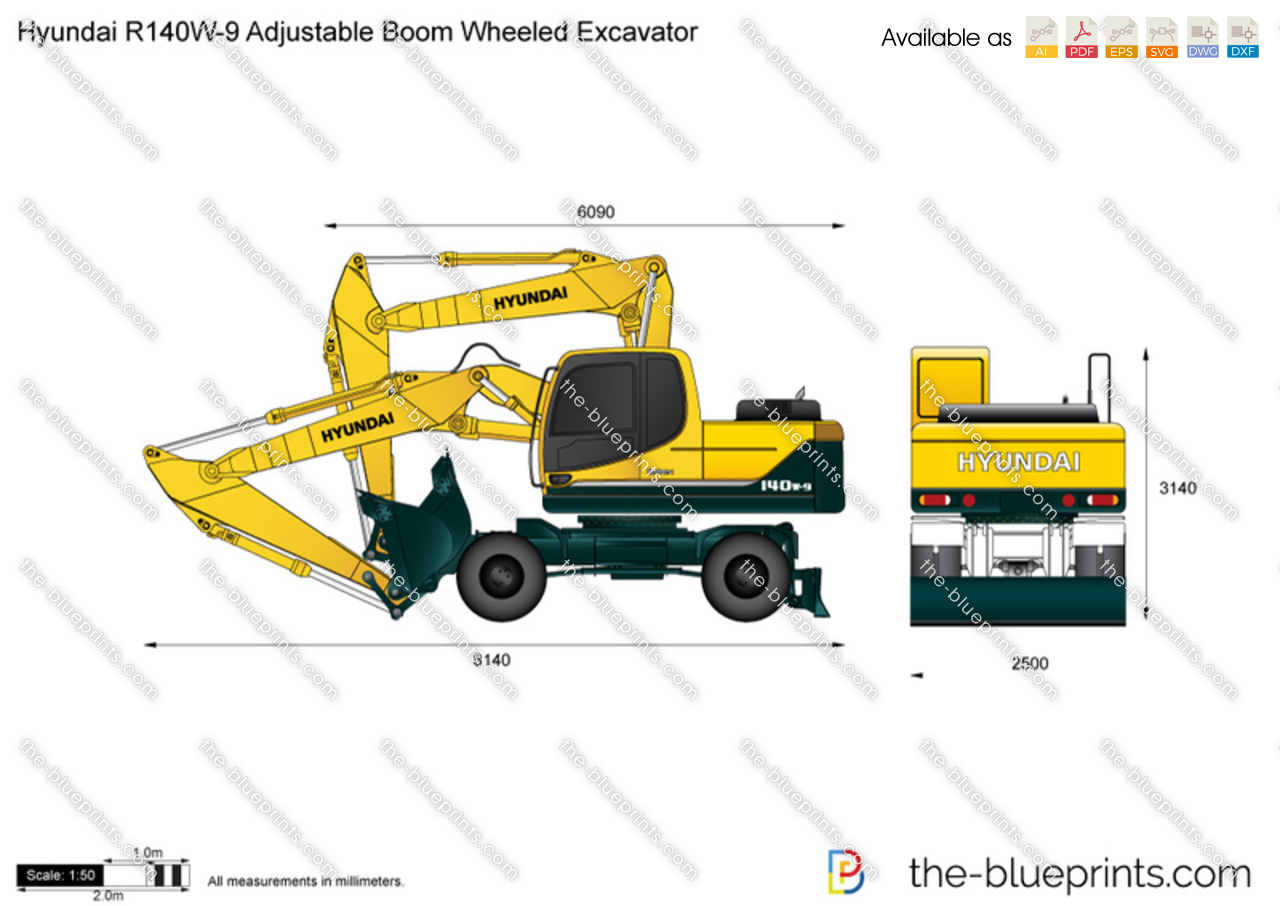 Hyundai R140W-9 Adjustable Boom Wheeled Excavator