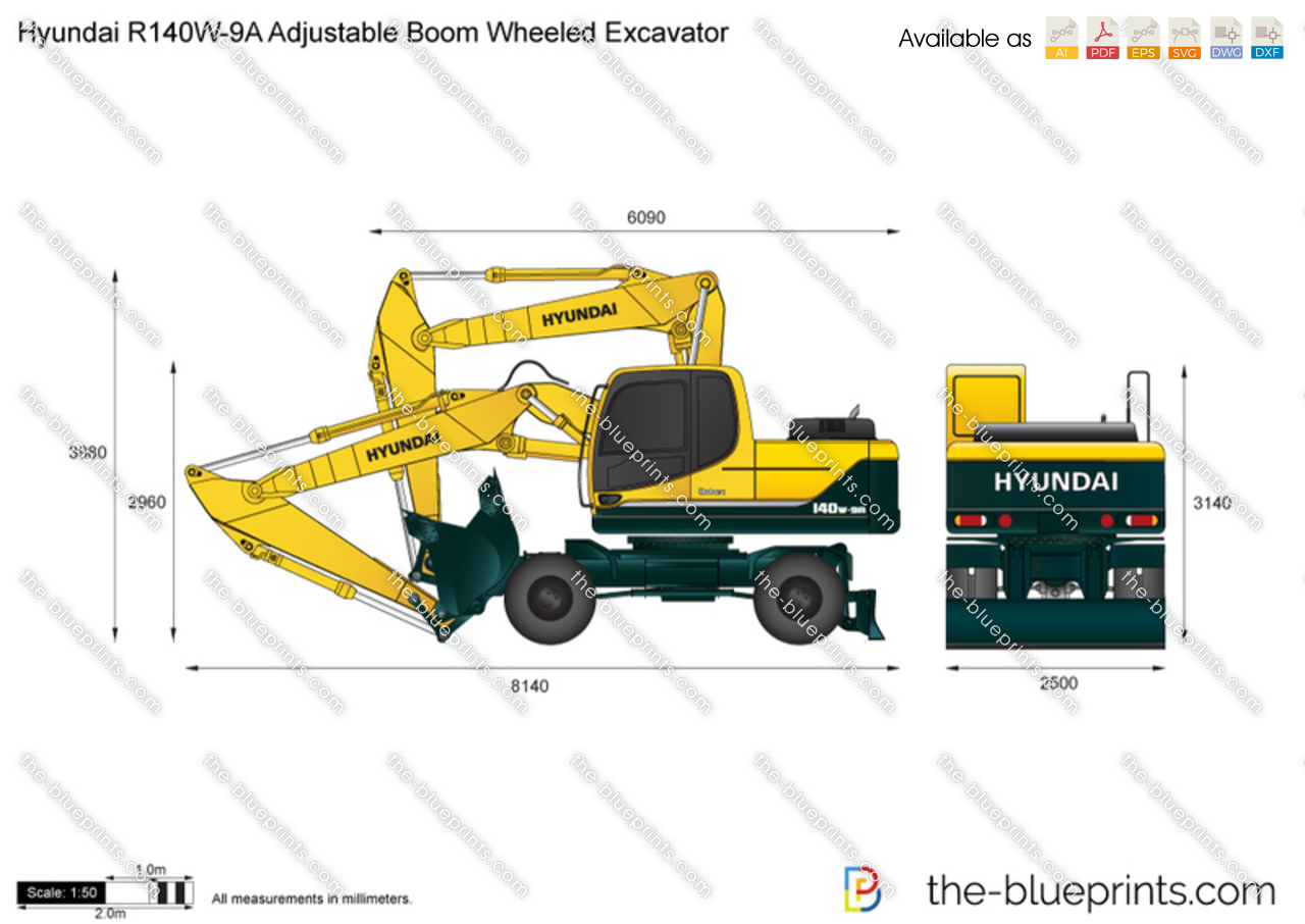 Hyundai R140W-9A Adjustable Boom Wheeled Excavator