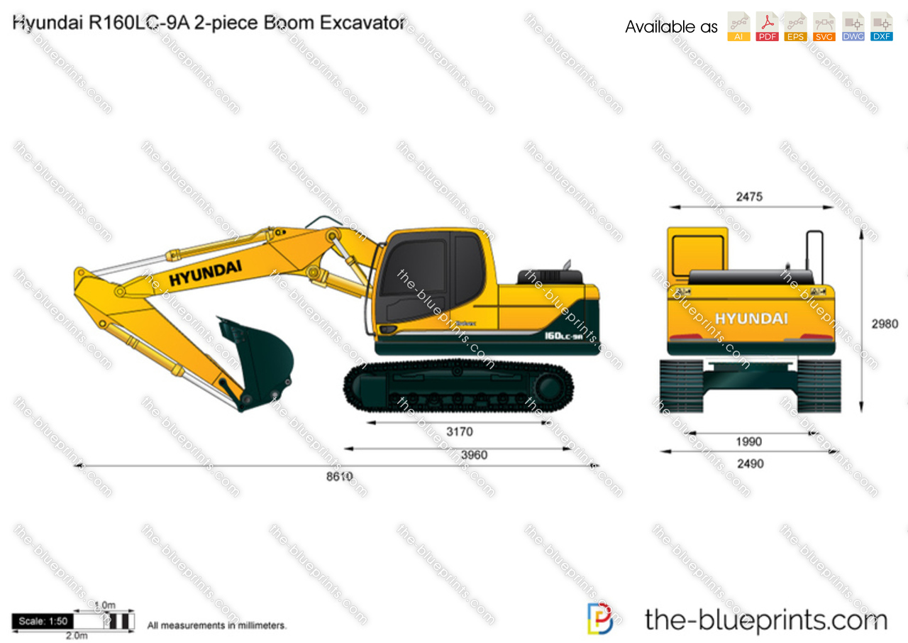 Hyundai R160LC-9A 2-piece Boom Excavator