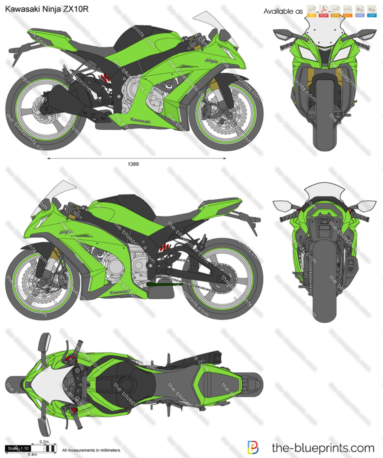 Kawasaki Ninja ZX10R vector drawing