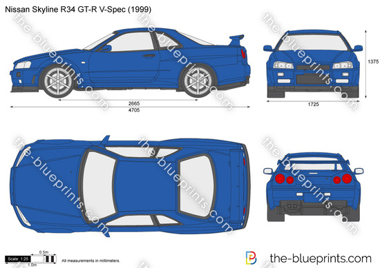 Nissan Skyline R34 Gt R V Spec Vector Drawing