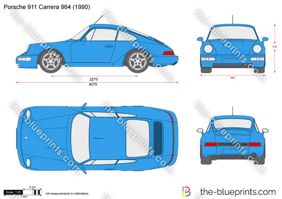 Porsche 911/964 Targa 1988 Konstruktionszeichnung/ Blueprint. 