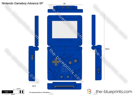 Nintendo Game Boy Advance (GBA) Dimensions & Drawings