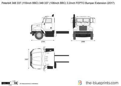 Peterbilt 348 337 (110inch BBC) 348 337 (108inch BBC) 3.2inch FEPTO Bumper Extension (2017)