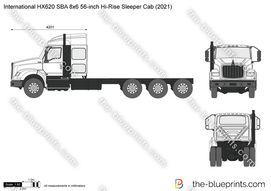 International HX620 SBA 8x6 56-inch Hi-Rise Sleeper Cab